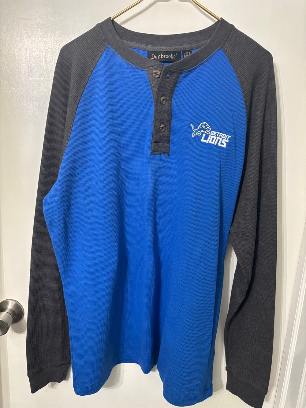 Dunbrooke Blue and Black Detroit Lions Henley Long Sleeve Tee